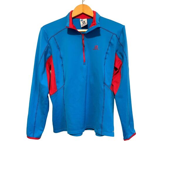 Soloman Discovery 1/2 zip midlayer Jacket blue red collared stretchy Size Large - Picture 1 of 7
